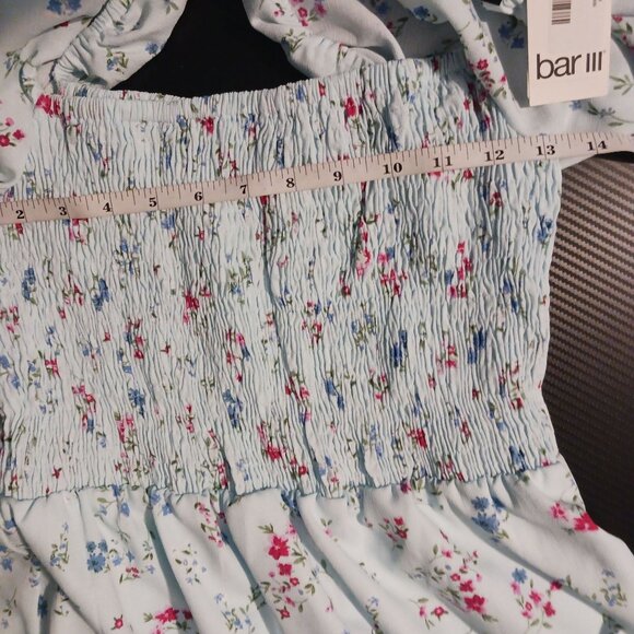 NEW Bar III Womens Smocked Short Fit &‎ Flare Dress Aqua Floral Multi Size S - Picture 12 of 13